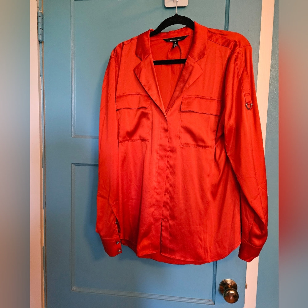 White House Black Market Silky Button Down Top. Size M